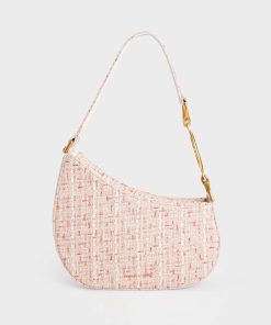 Tweed Asymmetrical Shoulder Bag - Cream