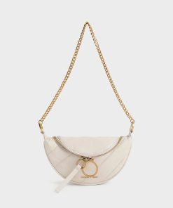 Philomena Wrinkled-Effect Half-Moon Crossbody Bag - Ivory